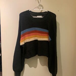 American Eagle Outfitters Black Sweater with Multicolor Stripes